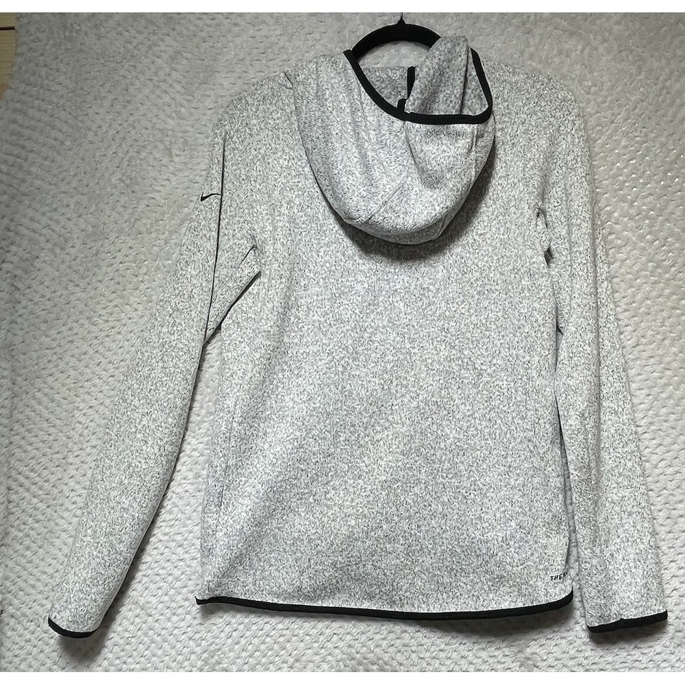 Nike Gray Therma-Fit Knit Hoodie Pullover Black Swoosh Logo Hooded‎ Size Medium - Picture 2 of 13